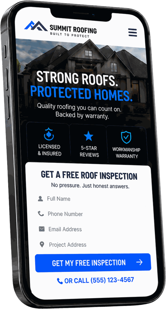 Sample contractor lead page shown on a phone